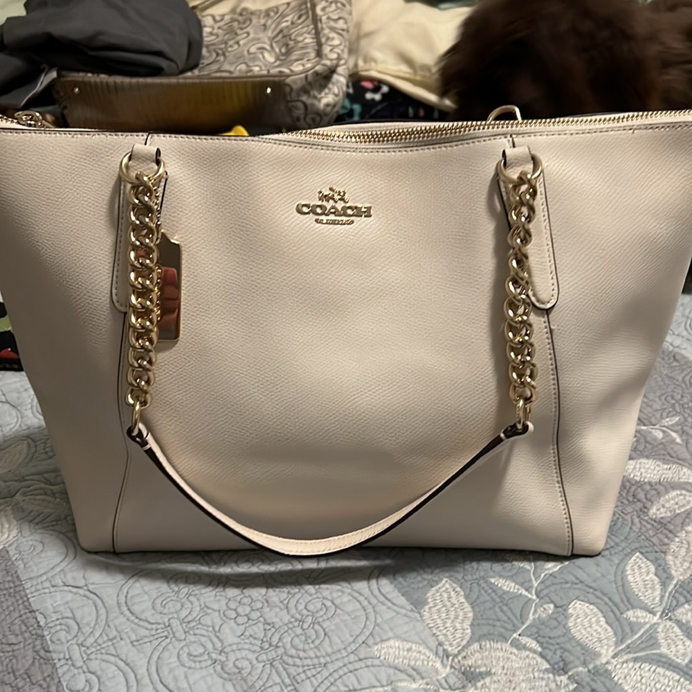 Coach Ava Chain Tote. Coach Handbag Used White